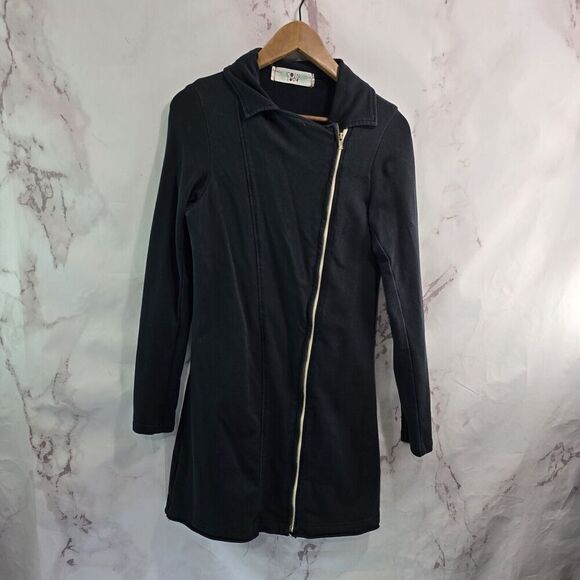 Coin 1804 Jacket Womens Small Black Long Knit Zip Sweatshirt Jersey Knit Stretch - Picture 13 of 14